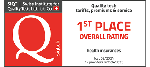 SIQT seal in English, 1st place overall ranking among health insurers